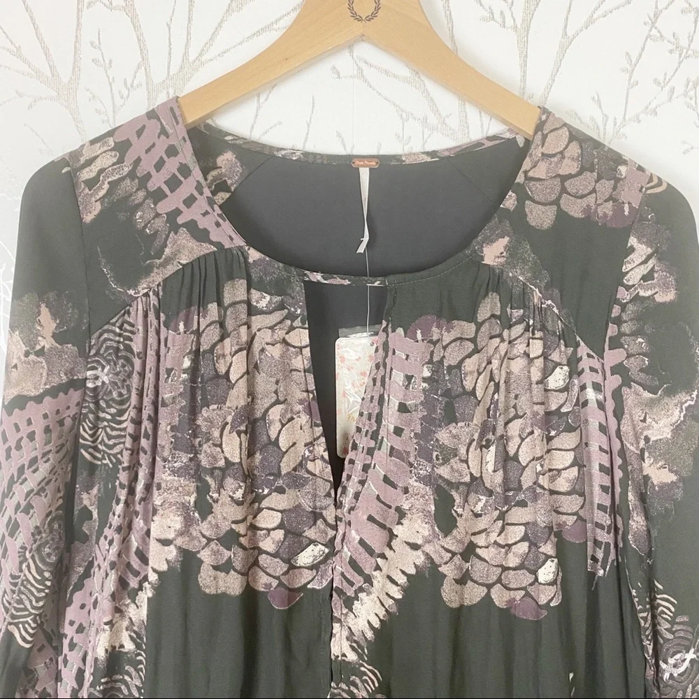 FREE PEOPLE Out of the Woods Raven Boho Long Sleeve Maxi Dress NWT XS Peasant